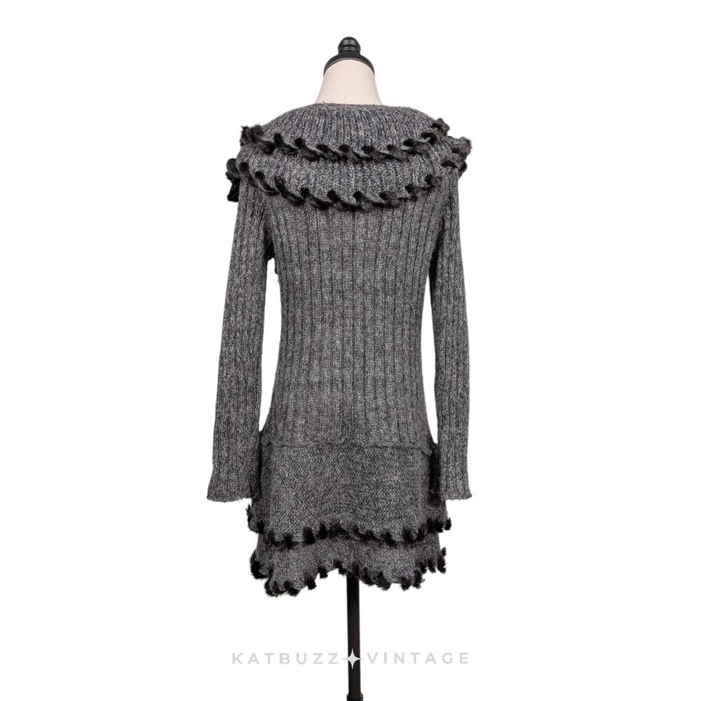 Lapis Duster Cardigan Sweater S Gray Faux Fur Whimsigoth Y2K Fairy Witchy Boho - Picture 3 of 11